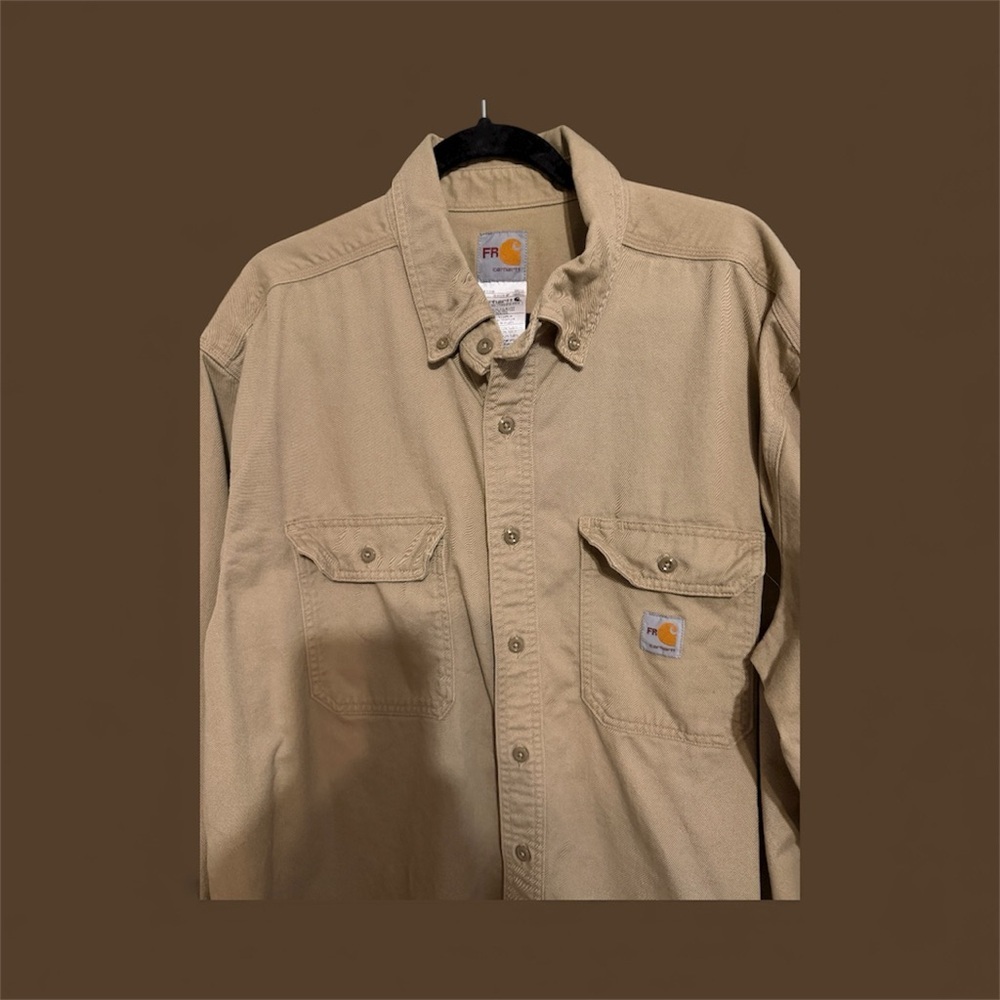 Carhartt  Fire Retardant Men's Casual Button Down in Tan 2XL work shirt. - Picture 5 of 7